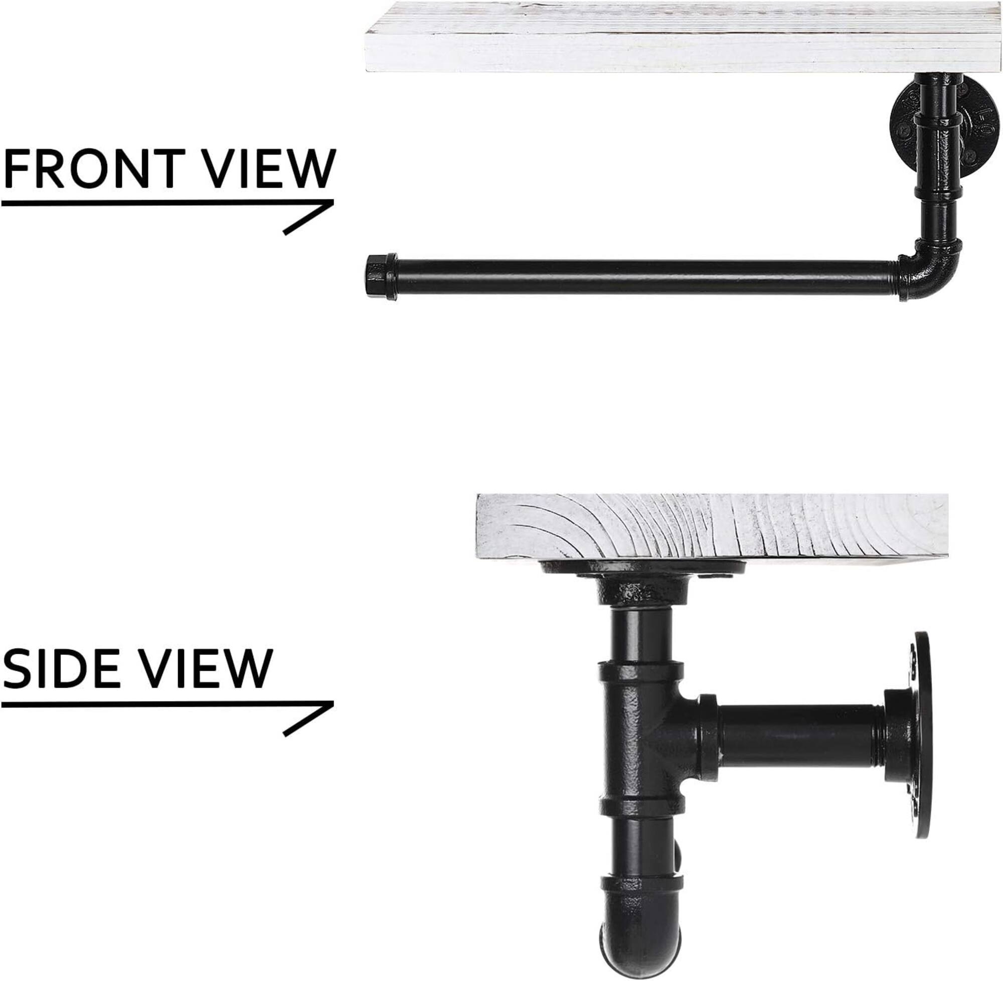 Wall-Mount Whitewashed Wood & Iron Toilet Paper Holder